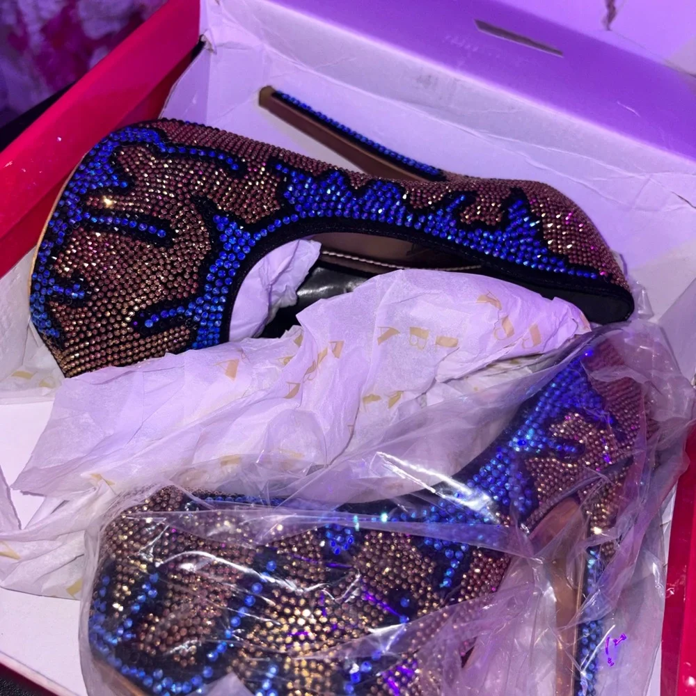ALBA Lola-8 Blue Bronze Rhinestone Platform Pumps Size 7.5 Evening Prom Heels